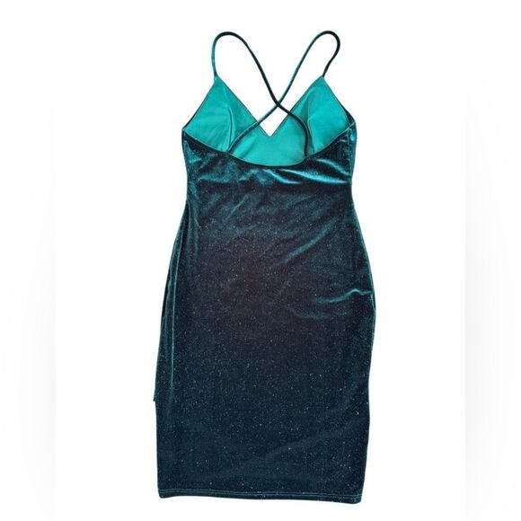 Windsor Women's Green Sparkle Velvet V Neck Mini Dress Size Small - Picture 4 of 6